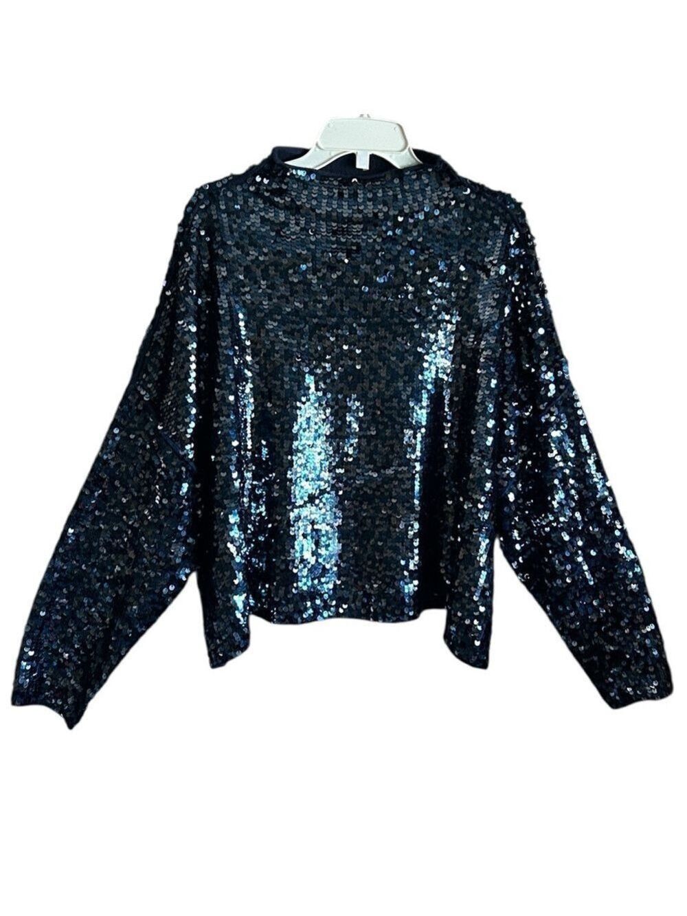 Anthropologie Pilcro Alani Mock Neck Navy Cashmere Sweater Sequin Edition XL - Picture 7 of 8